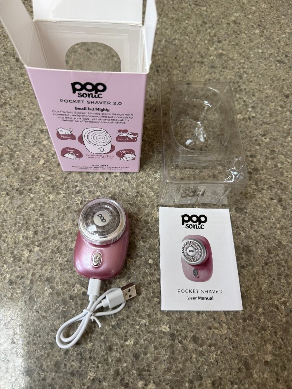 Pop Sonic Pocket Shaver 2.0 Ultra-Compact Shaving Device - Pink NEW USB CHARGE